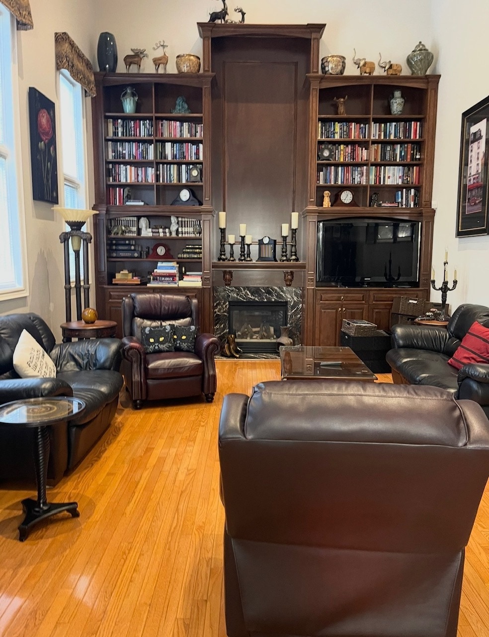 Custom-built living room before staging